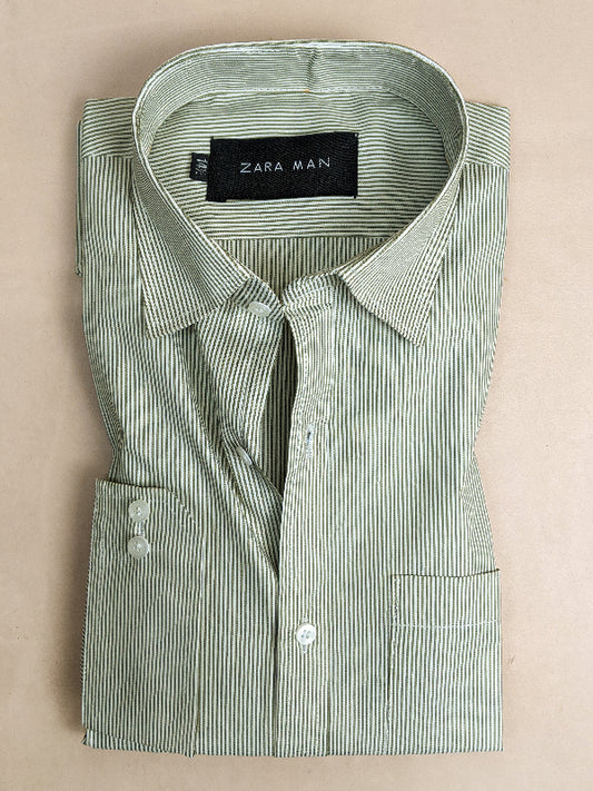 Light Green Lines Formal Dress Shirt For Men AZ MFS66