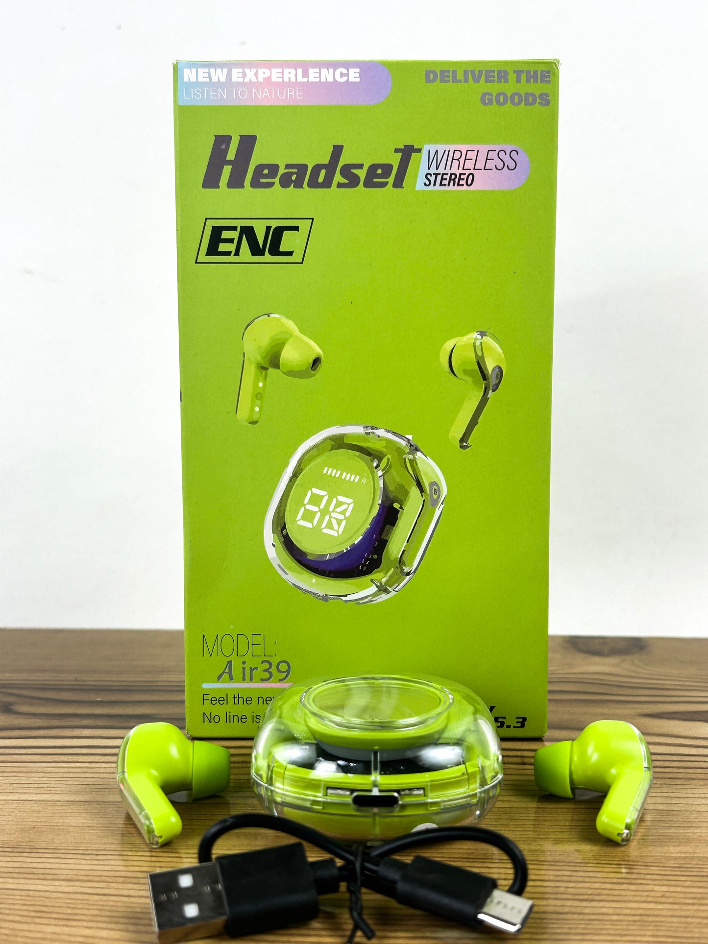 Green Air 39 Transparent Wireless Stereo Earbuds MA47