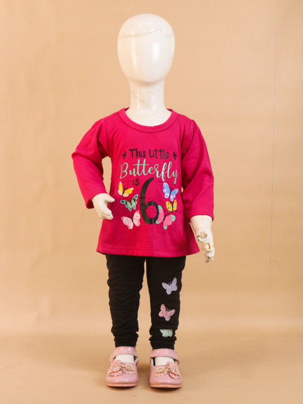 1Yr - 4Yrs Butterfly Dark Pink Suit For Girls RG GS42