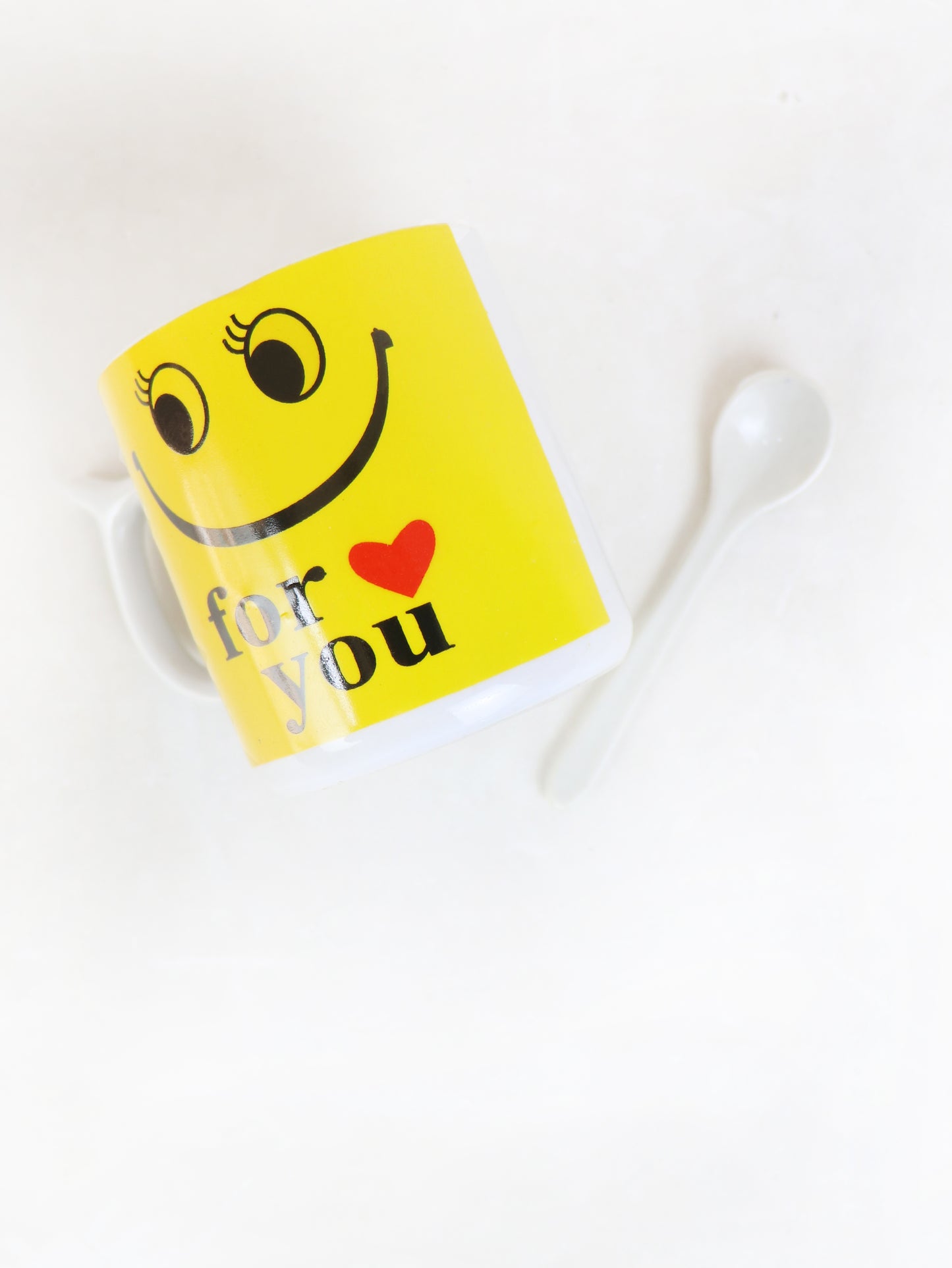 Smiley Coffee Cup with Spoon Set Yellow