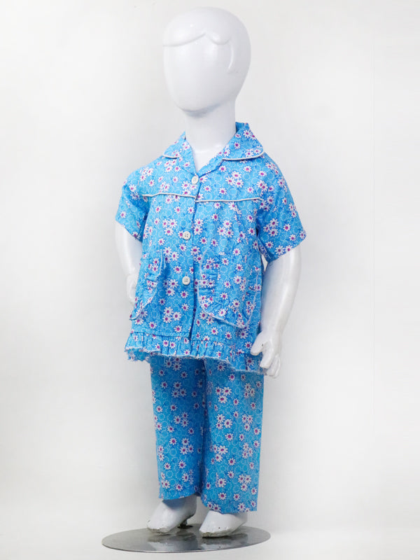 NG Girls Cotton Night Suit 1Yrs - 8Yrs Flower Blue