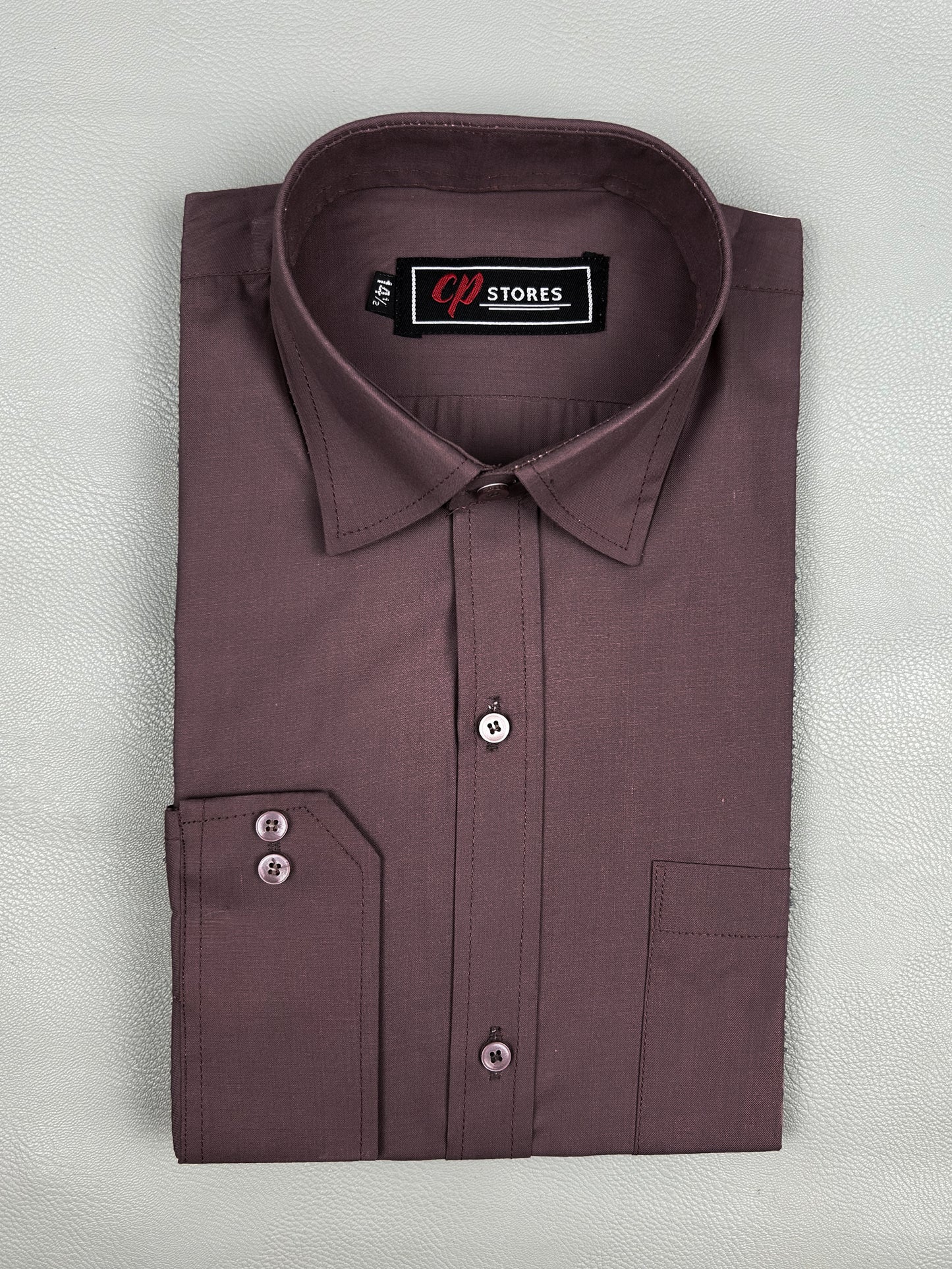 L Brown Plain Formal Dress Shirt For Men MFS185