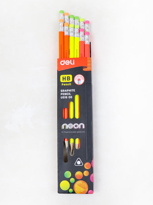 Deli Neon HB Graphite Pencils - 12Pcs