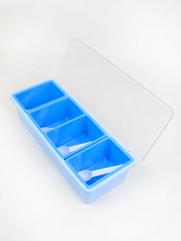 Set of 4 Spices Box with Tray & Spoons Blue