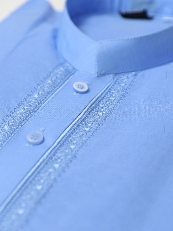 AM 100% Premium Cotton Kurta Sherwani Collar for Men Sky Blue