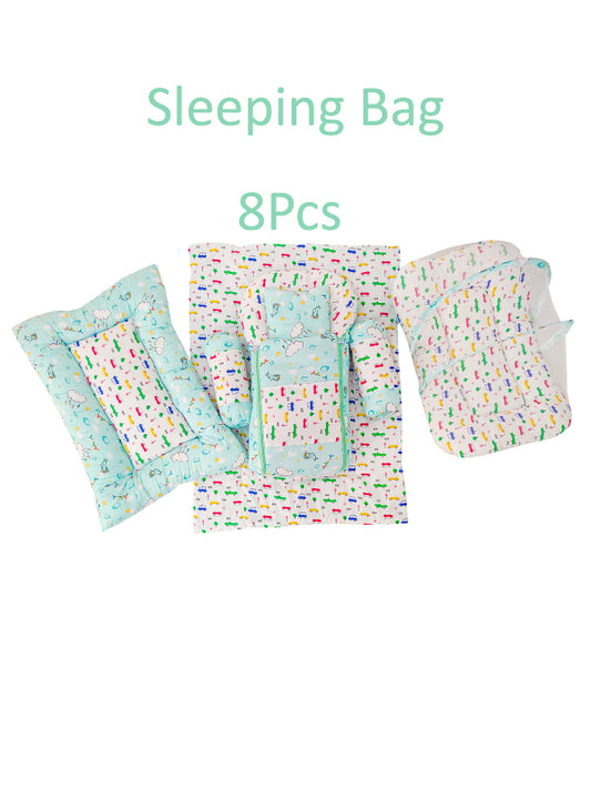 8Pcs Newborn Baby Sleeping Bag With Mosquito Net Car Light Green