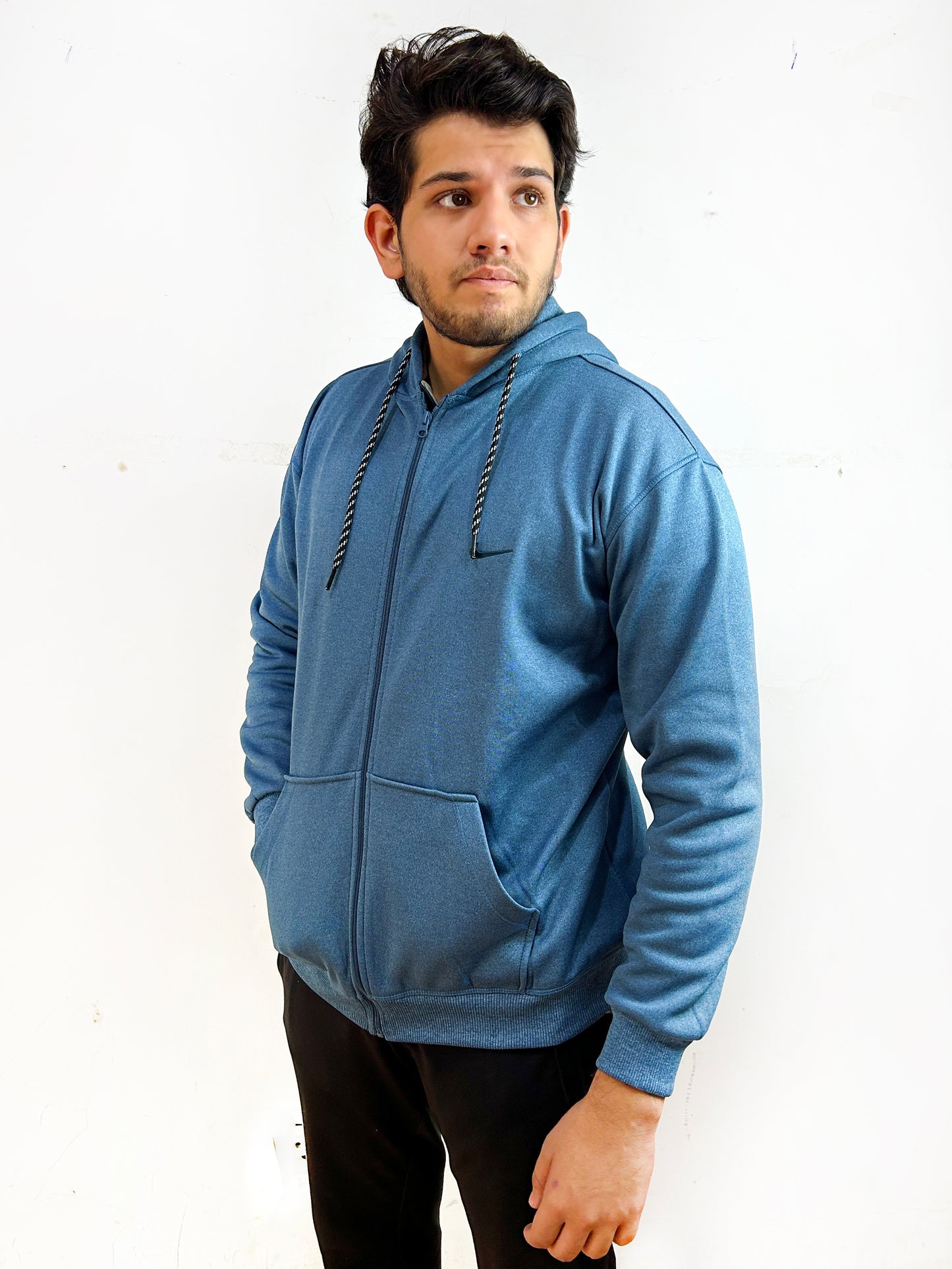 Light Blue Zipper Hoodie For Men MG MH16