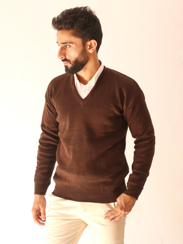 S.H Full Sleeves Plain Sweater for Men Brown