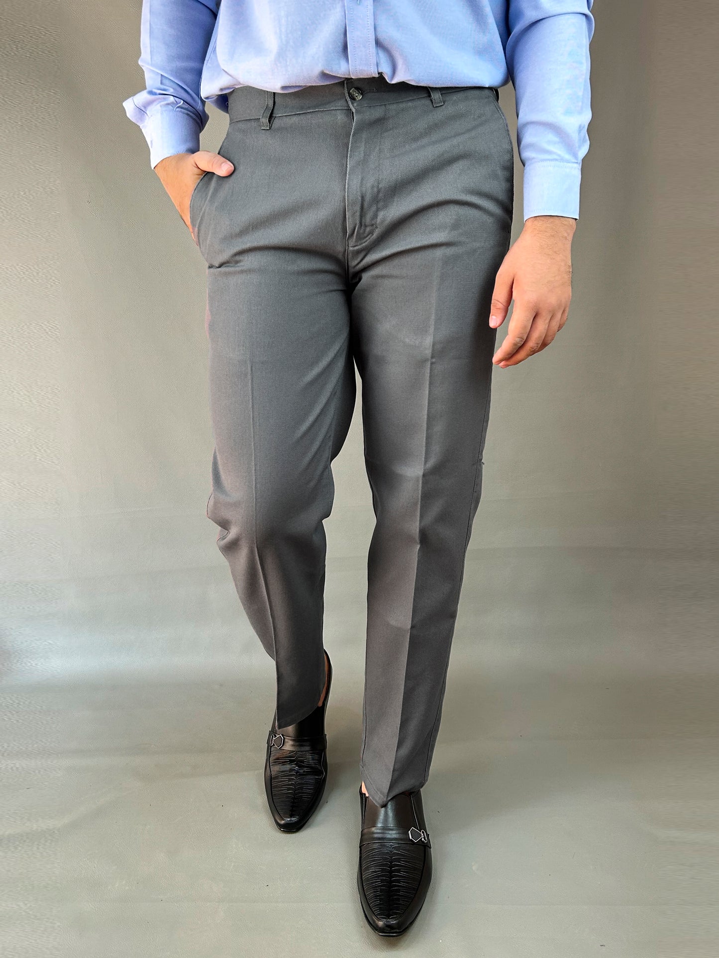 Granite Grey Wrinkle-Free 100% Cotton Formal Dress Pant For Men MWFP19