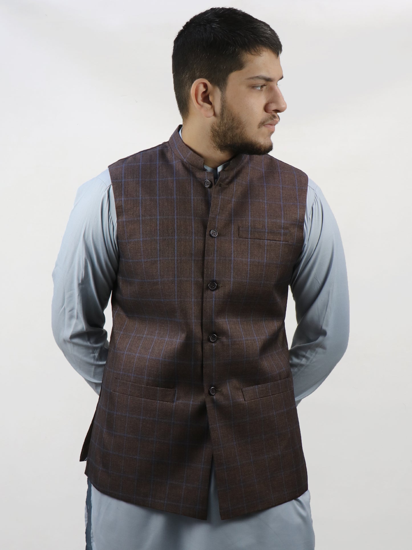 Brown Checks Waistcoat for Men MW08