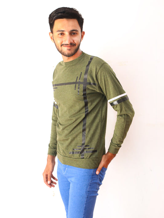 Green Full Sleeve Printed T-Shirt For Men SN MTS69