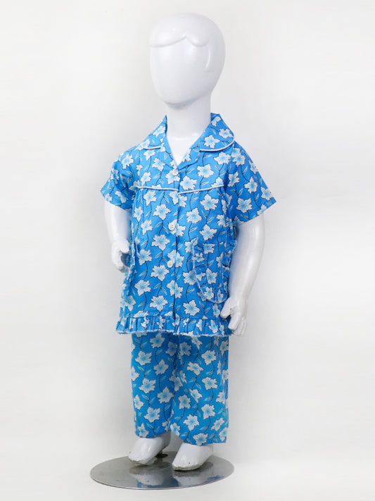 NG Girls Cotton Night Suit 1Yrs - 8Yrs Flower Blue