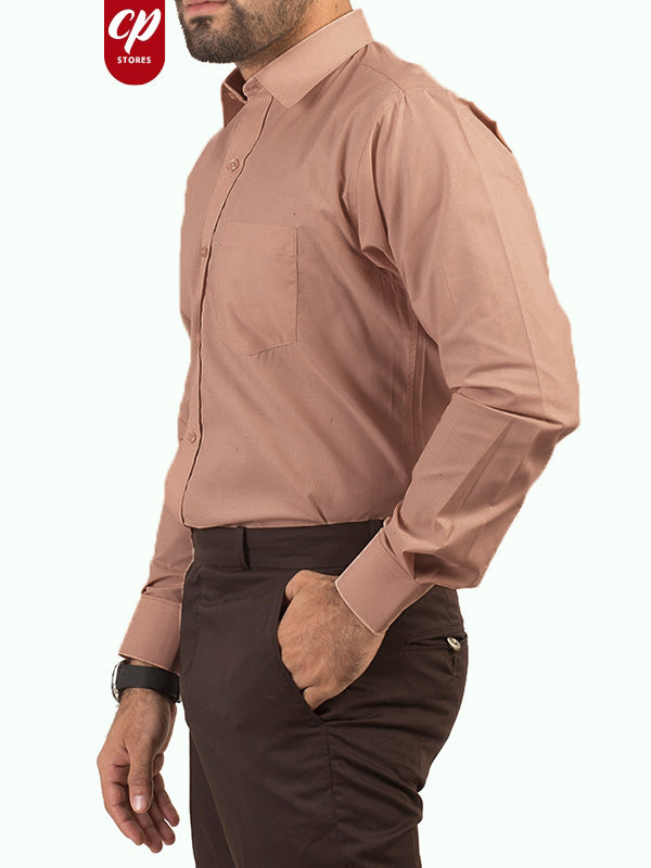 AZ Men's Formal Dress Shirt Plain Ligth Brown