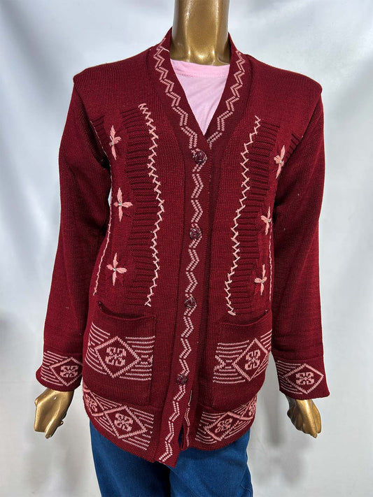 Maroon Full Sleeves Long Sweater For Women WSW50