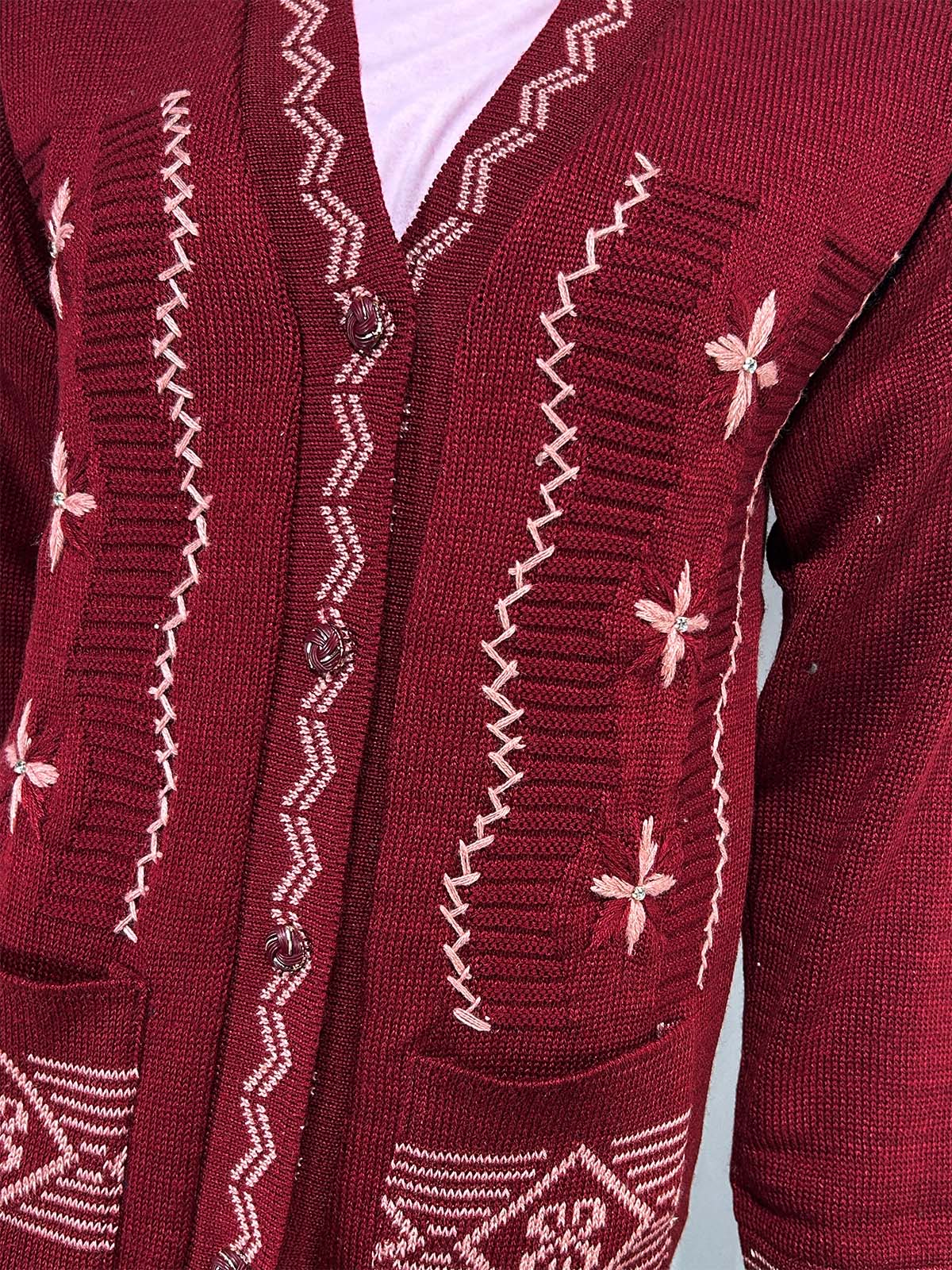 Maroon Full Sleeves Long Sweater For Women WSW50