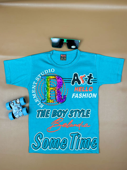 4Yrs - 9Yrs Style Sky Blue T-Shirt For Boys BTS43