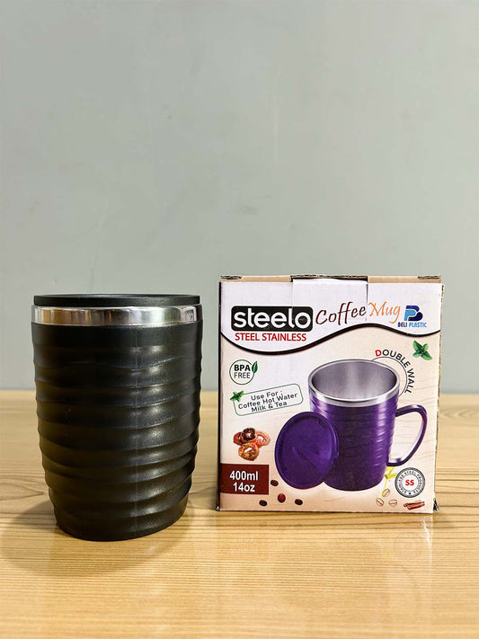 Black Stainless Steel Coffee Mug With Cap - 400ML CM50