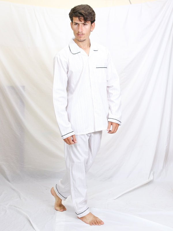 AN Men's Night Suit White Multi Stripes