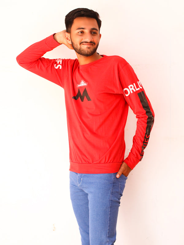 Red M Full Sleeve Printed T-Shirt For Men SN MTS81