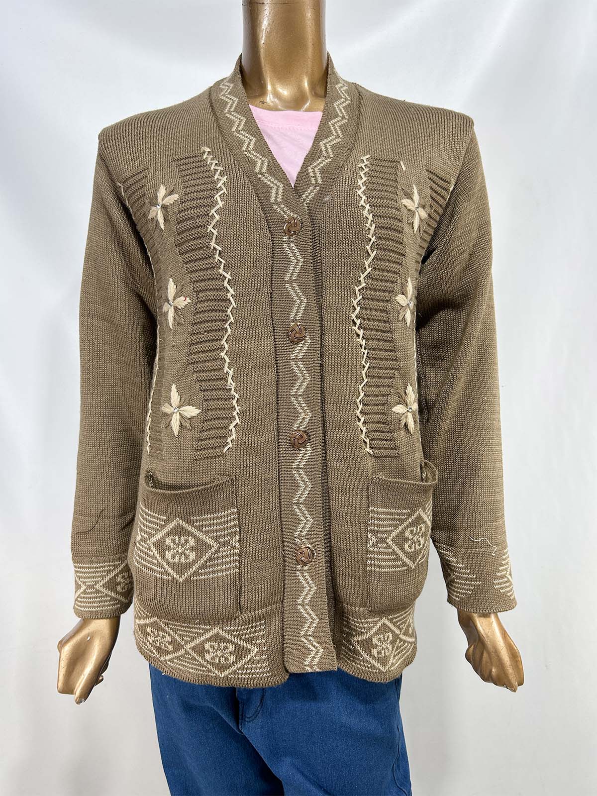 Brown Full Sleeves Long Sweater For Women WSW51