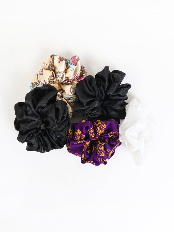 Pack Of 5 Hair Scrunchies - Multicolor & Multidesign