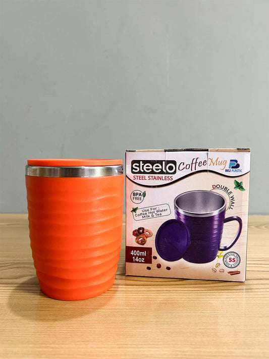 Orange Stainless Steel Coffee Mug With Cap - 400ML CM51