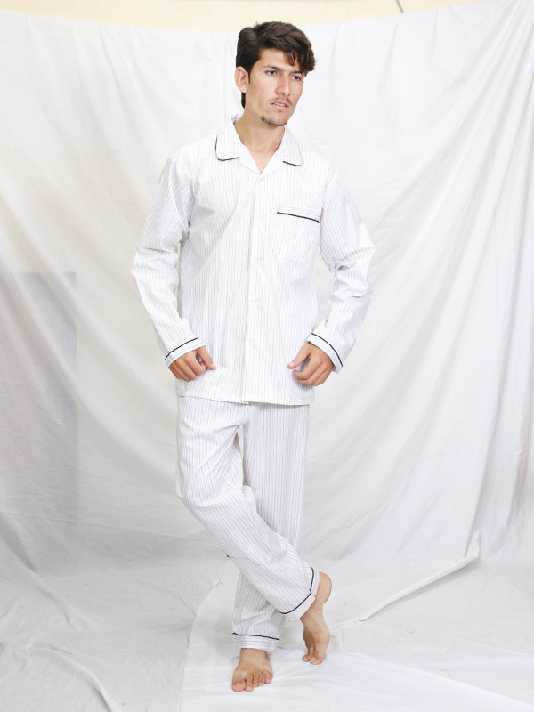 AN Men's Night Suit White Multi Stripes