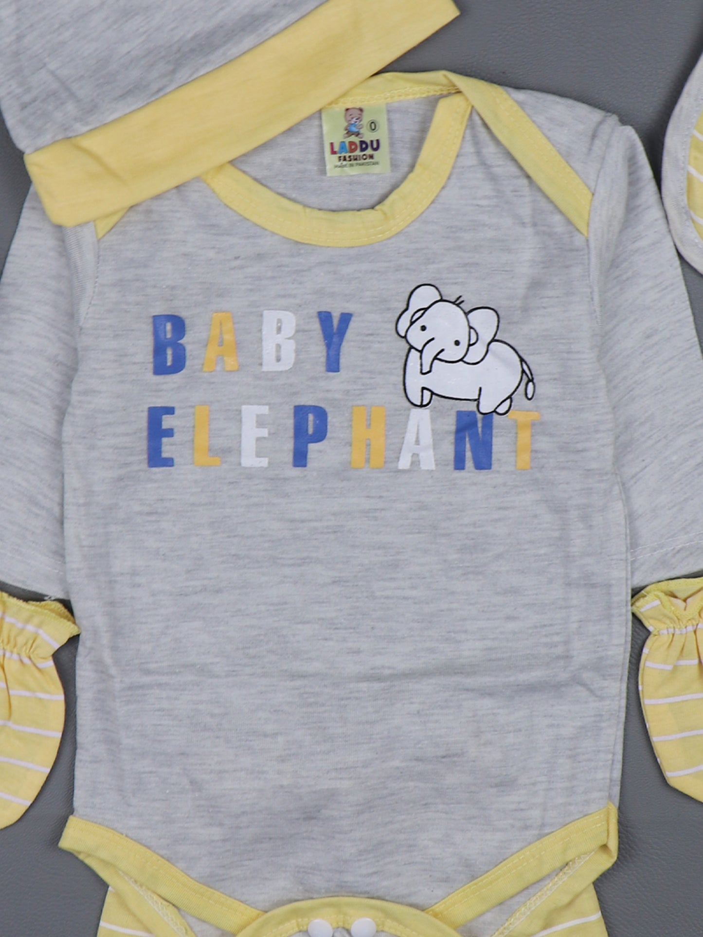 0Mth - 3Mth Pack Of 4 Elephant Light Yellow Baba Suit For Newborns HG NBS278