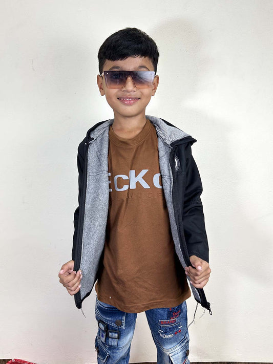 1Yrs - 10Yrs Black Hooded Jacket For Kids KJ52