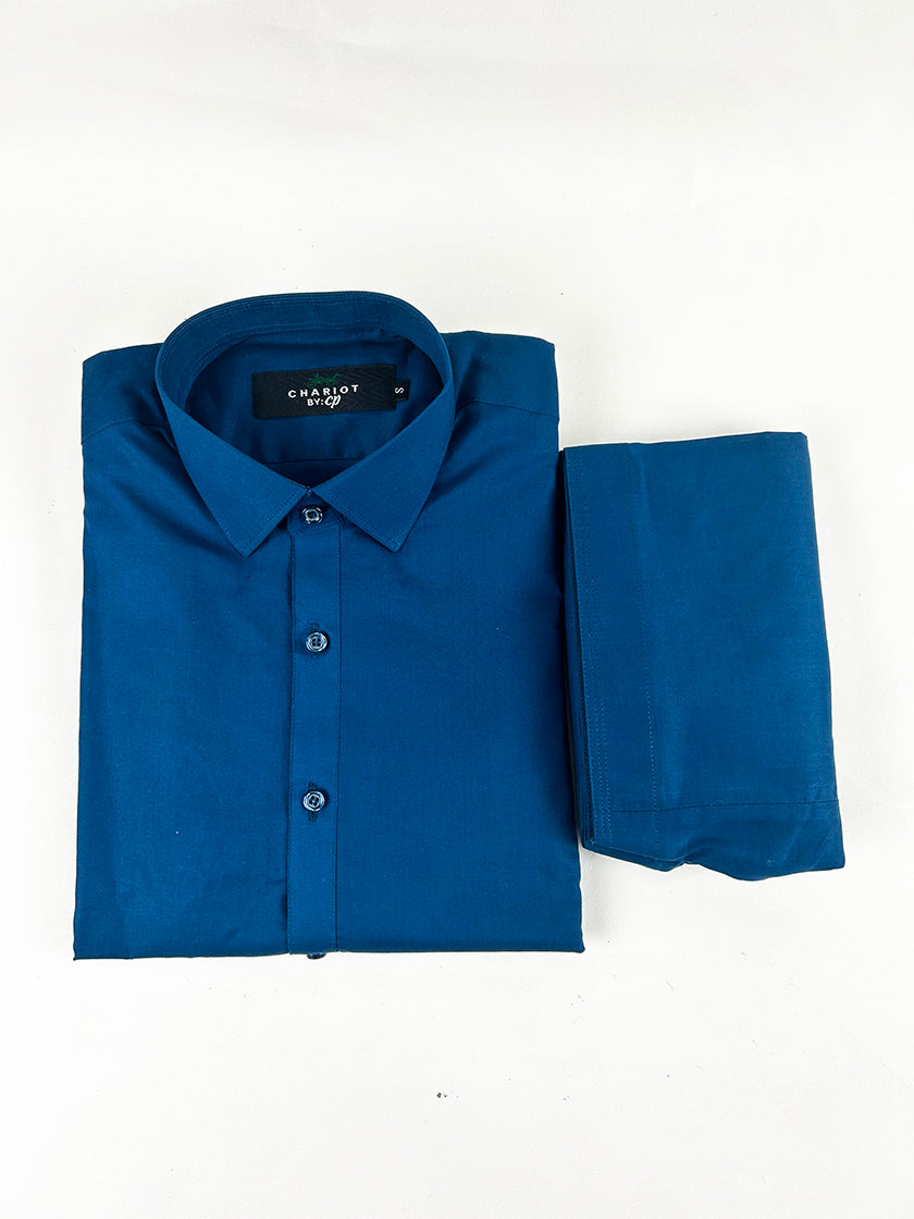 744-5 Sea Blue 100% Cotton Stitched Suit Kameez Shalwar For Men MSK149