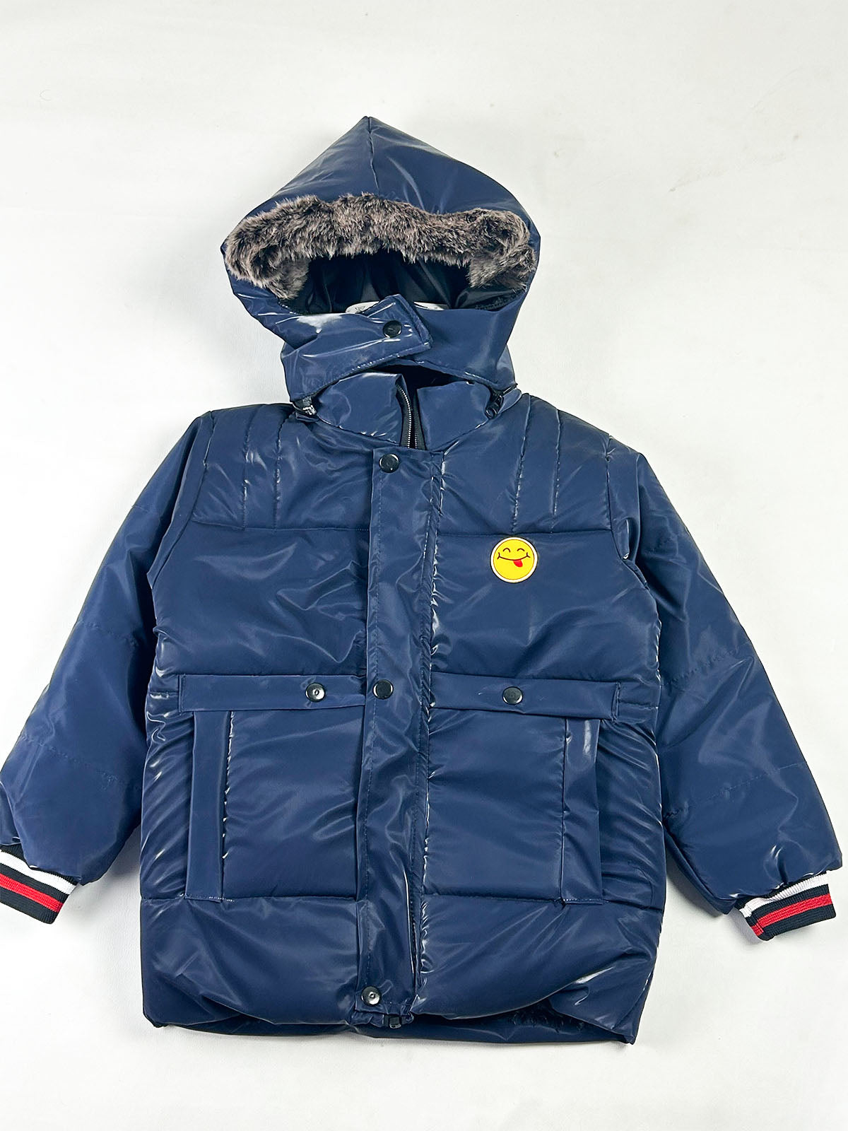 5Yrs - 10Yrs Kids Quilted Hooded Puffer Jacket Navy Blue KJ53