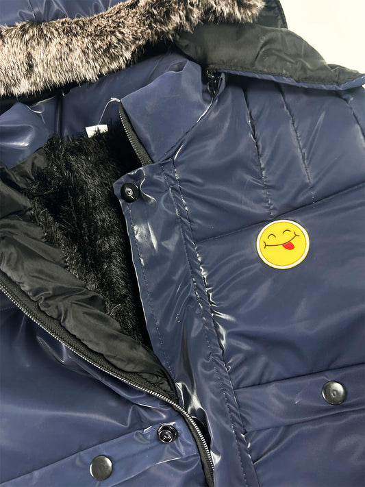 5Yrs - 10Yrs Kids Quilted Hooded Puffer Jacket Navy Blue KJ53