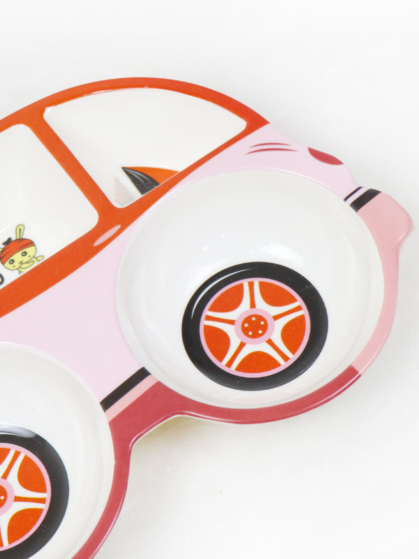 Kids Car Shaped Food Plate Pink - Multi Compartment