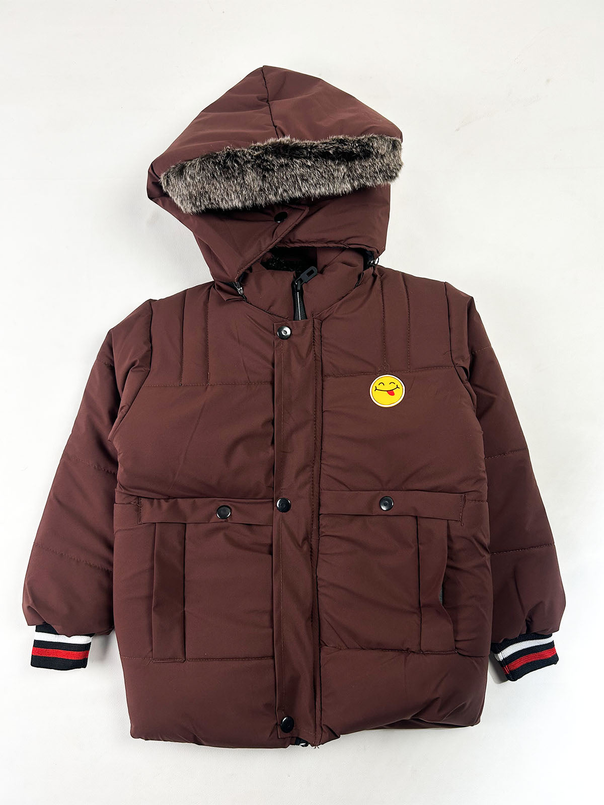 5Yrs - 10Yrs Kids Quilted Hooded Puffer Jacket Chocolate Brown KJ55