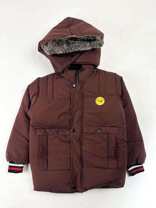 5Yrs - 10Yrs Kids Quilted Hooded Puffer Jacket Chocolate Brown KJ55