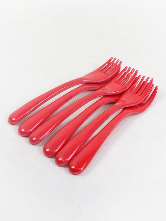 Pack of 6 Melamine Forks Red