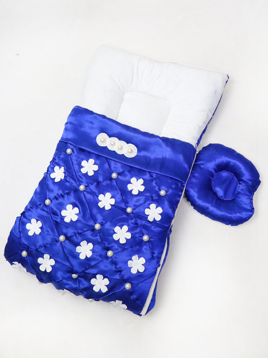 2Pcs Newborn Baby Quilted Sleeping Bag  Flowers Royal Blue