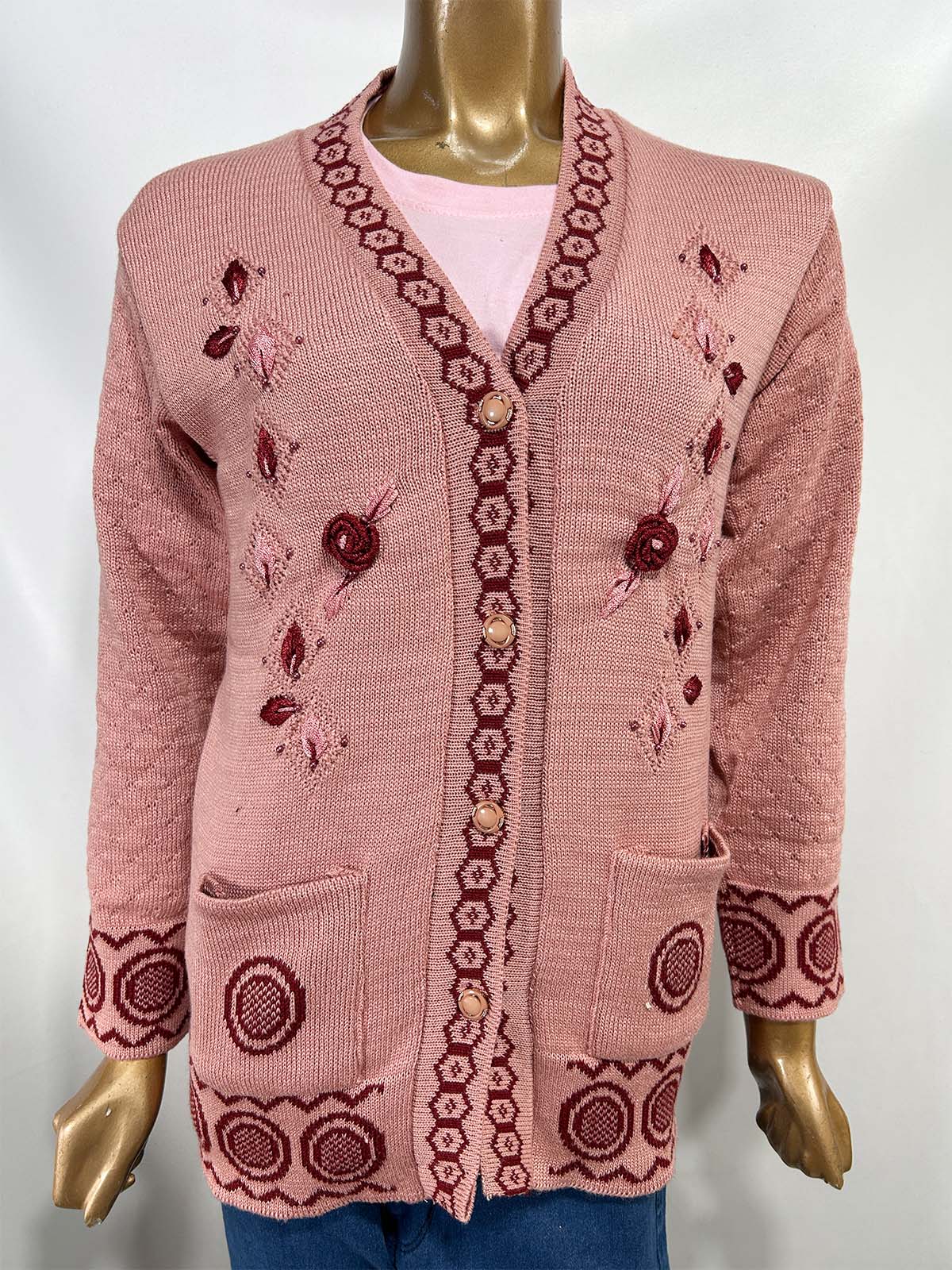 Pink Full Sleeves Long Sweater For Women WSW59