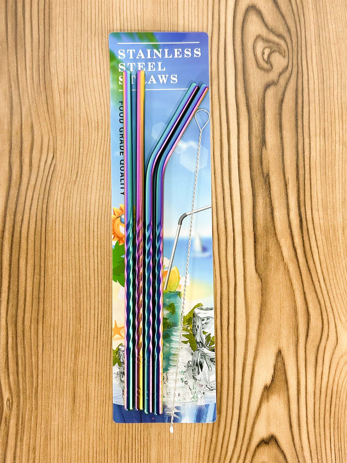 Pack of 5 Reusable Stainless Steel Drinking Straws With Cleaning Brush