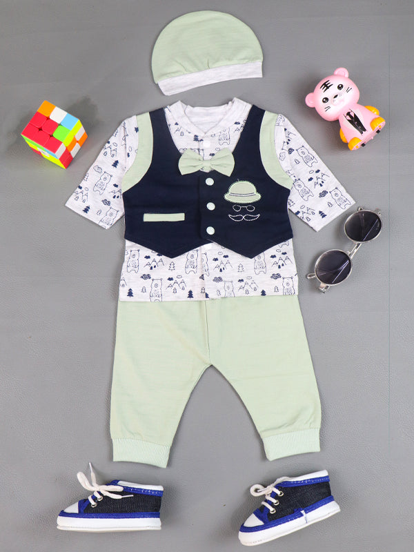 0Mth - 3Mth Bow Light Green Baba Suit For Newborns AJ NBS65