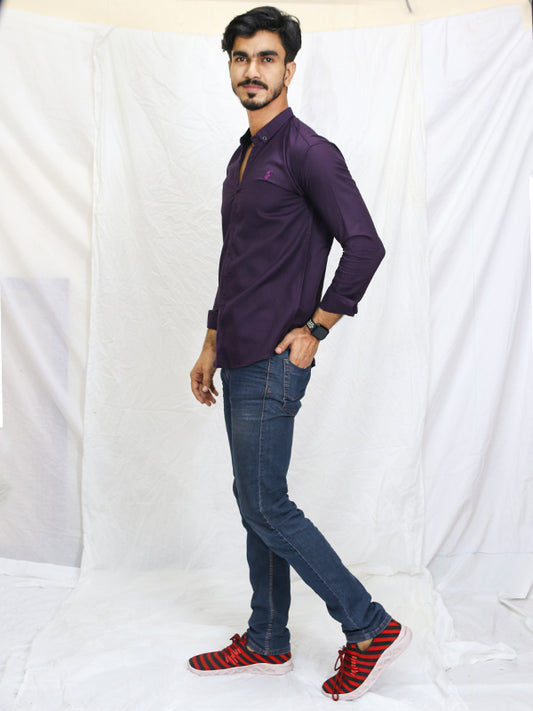 HG Men's Chambray Casual Shirt Dark Purple