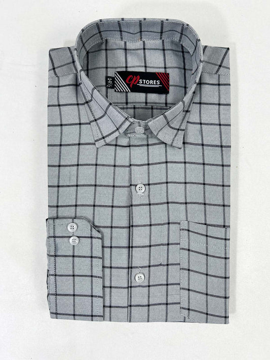 Grey Checks Formal Dress Shirt For Men MFS372