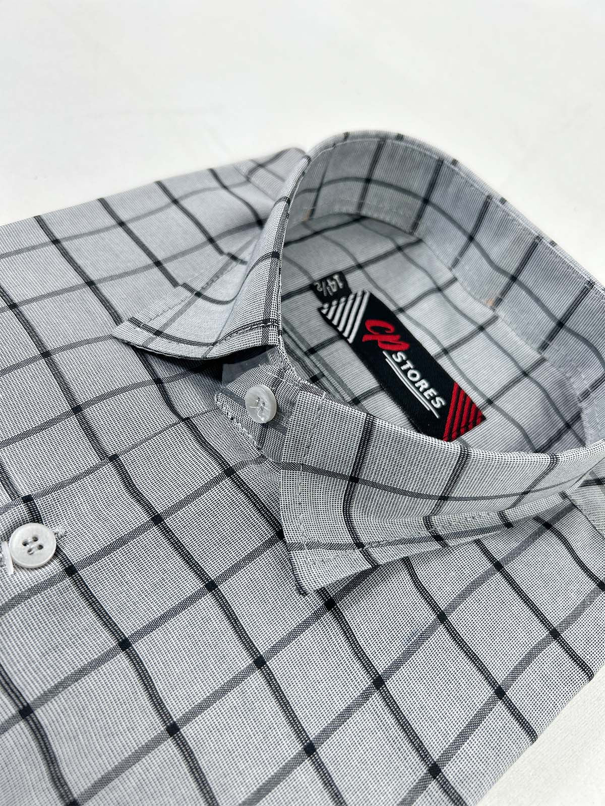 Grey Checks Formal Dress Shirt For Men MFS372