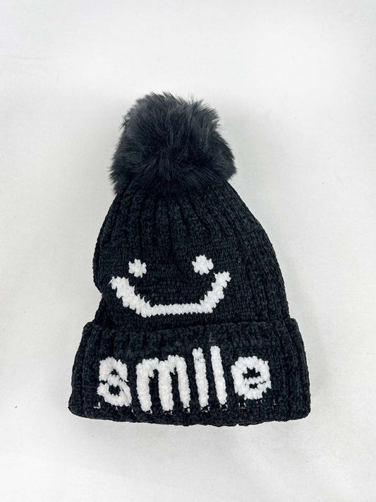 Smile Black Beanie Winter Cap For Kids BWC29