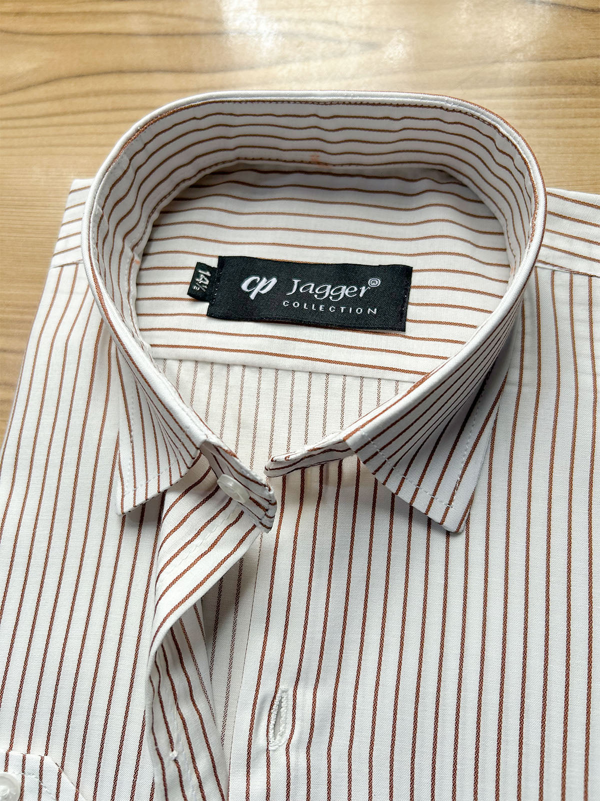 MFS739 White & Rust Brown Striped Formal Dress Shirt For Men
