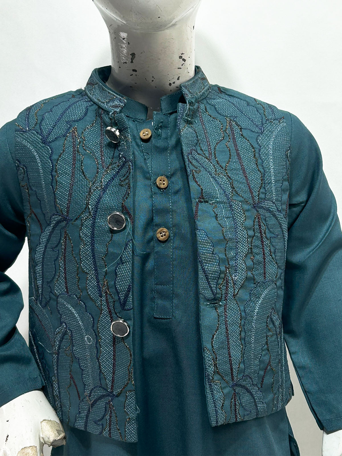 1Yr - 8Yrs Ocean Teal Kurta Pajama with Waistcoat For Boys AM BKS239