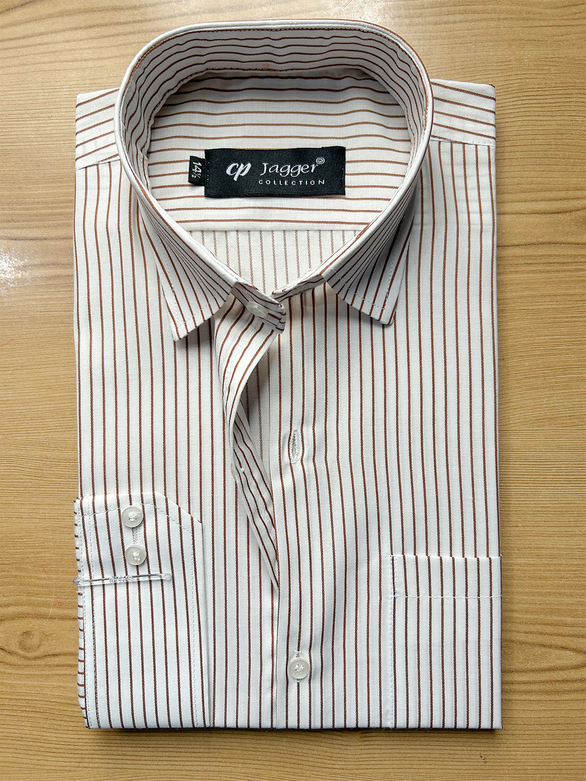 MFS739 White & Rust Brown Striped Formal Dress Shirt For Men