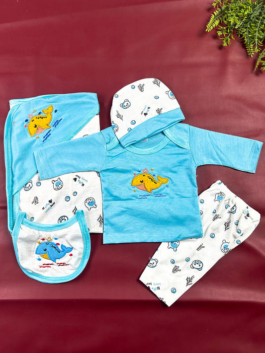0Mth - 3Mth Whale Blue 5Pcs Gift Set For Newborn NBGS446