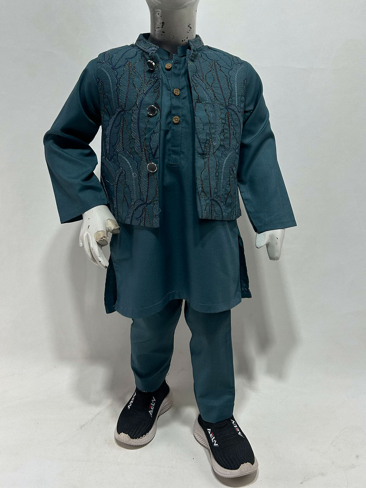 1Yr - 8Yrs Ocean Teal Kurta Pajama with Waistcoat For Boys AM BKS239