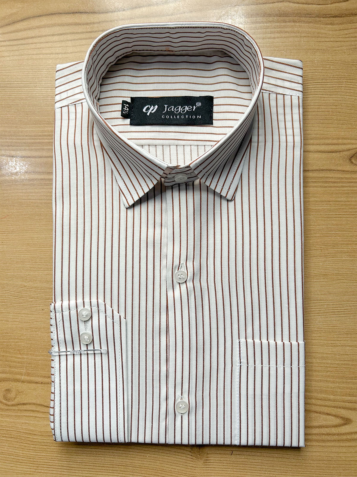 MFS739 White & Rust Brown Striped Formal Dress Shirt For Men